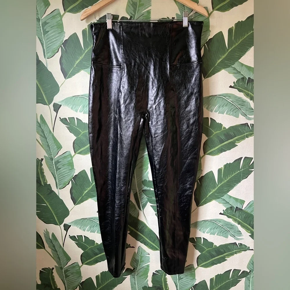 Spanx Womens Black Faux Leather Leggings XL - Picture 2 of 9
